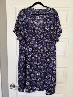 SHEIN Purple and Black Floral V-Neck Midi Dress